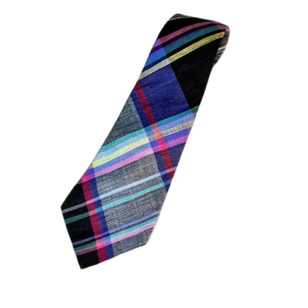 Rooster Men's Multicolor Cotton Madras Plaid Vintage Tie